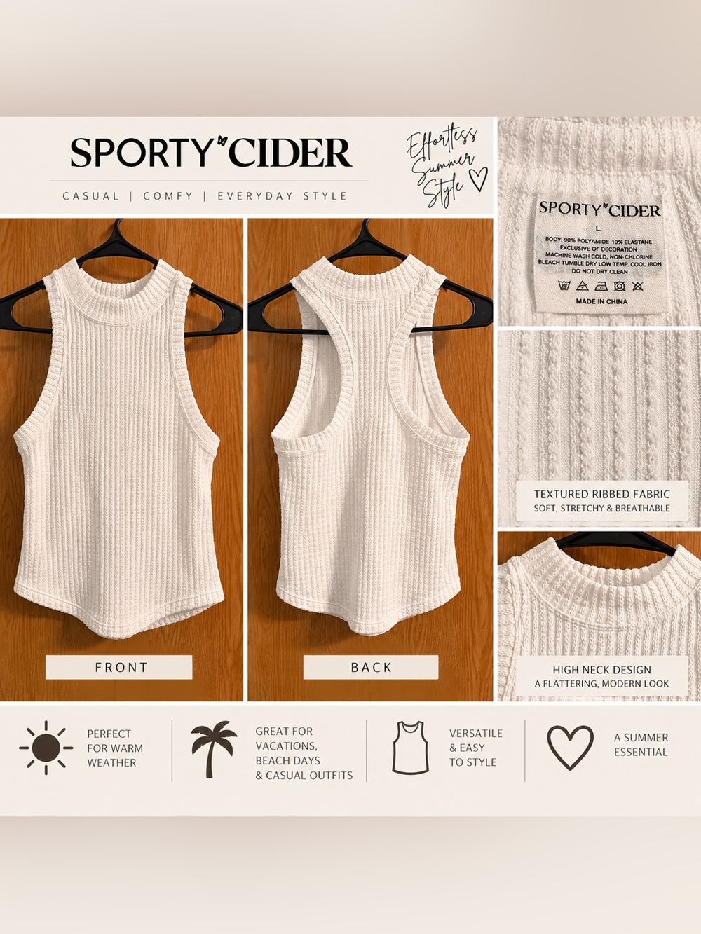 Cider Cream Textured Ribbed Racerback Tank